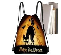 Mochila con cordón de Halloween, bolsas para golosinas trato, mochila con cordón gimnasio 13 x 16,9 pulgadas | Bolsas de dulces, bolsas de dulces, bolsas de caramelos, gato sentado en un