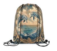 Mochila con Cordón Delfines, Animales Marinos, Estilo Retro Gym Bag Casual Mochila Cuerdas Sport Bolsas De Cuerdas para Compras Gimnasio Senderismo