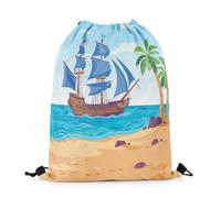 Mochila con Cordón Dibujos Animados De Velero, Aventura Náutica, Cocotero Tropical Mochila Cuerdas Impresión Motivo Bolsas De Cuerdas Casual Bolsa con Cordón para Escuela Viajes Escolar M