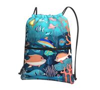 Mochila con cordón, diseño de delfines submarinos, saco de gimnasio ligero para deportes, yoga, viajes, senderismo y camping