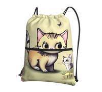 Mochila con cordón, diseño de gato y mariposa, saco de gimnasio ligero para deportes, yoga, viajes, senderismo y camping