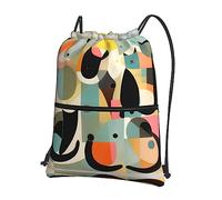 Mochila con cordón, diseño moderno de mediados de siglo, diseño de gato, saco de gimnasio ligero para deportes, yoga, viajes, senderismo y camping