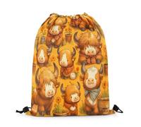 Mochila con Cordón Divertido Dibujo Animado De Ganado Kawaii, Animal De Granja, Linda Vaca De Las Tierras Altas Bolsa con Cordón Casual Gym Bag Repelente Al Agua Mochila Cuerdas M