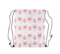 Mochila con Cordón Dona De Dibujos Animados con Lazo, Postre Dulce, Acuarela, Lazo Rosa, Estilo Princesa Bolsas De Cuerdas Talla Única Mochila Cuerdas Sport Gym Bag para Viajes Gimnasio