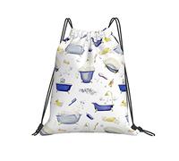 Mochila con Cordón Ducha con Champú De Dibujos Animados, Bañera, Senderismo Bolsa con Cordón Gracioso Gym Bag Sport Mochila Cuerdas para Compras Escolar Vacaciones S
