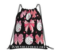 Mochila con Cordón En Mi Época De Voleibol, Lazos Rosas Mochilas Escolares Gran Capacidad Cómodo Mochila para Estudiantes, para Compras, Acampada, Playa, 36x42cm