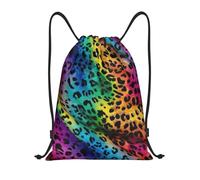 Mochila con Cordón, Estampado de Leopardo de Colores del Arcoíris Bolsa con Cordón Práctico Unisex Gym Bag para Adulto Yoga Mujer 36X42cm