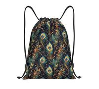 Mochila con Cordón Estampado De Plumas De Pavo Real Saco De Gimnasio Cómodo Impermeable Mochila Cuerdas De Tela, para Estudiantes, Deporte, De Senderismo, 36x42cm