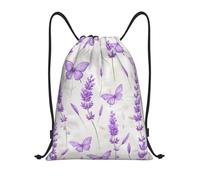 Mochila con Cordón, Flores de Lavanda de Mariposa Morada Deporte Gimnasio Bolsas Cómodos Ajustable Deporte Bolso de Gimnasia para Mujer Adulto Vacaciones 36X42cm