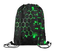 Mochila con Cordón Geometría, Colmena Hexagonal Geométrica, Negro Verde Gym Bag Cómodo Bolsas De Cuerdas Sport Mochila Cuerdas para Viajes Escolar Senderismo 36X42CM