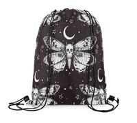 Mochila con Cordón Gothic Boho Halloween Moth Black White Moon Stars Skull Butterflies Bolsa con Cordón Talla Única Bolsas De Cuerdas Sport Mochila Cuerdas para Viaje Senderismo Compras 36X42CM