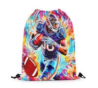 Mochila con Cordón Jugador De Rugby, Fútbol Americano, Deportista, Acuarela, Calle Bolsa con Cordón Sport Bolsas De Cuerdas Repelente Al Agua Mochila Cuerdas para Viajes Gimnasio Escolar S
