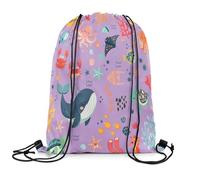 Mochila con Cordón Kawaii Marine Life Cute Fish Crab Cartoon Turtle Animal S Seahorse Bolsas De Cuerdas Sport Bolsa con Cordón Talla Única Mochila Cuerdas para Compras Viaje Escuela 36X42CM
