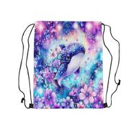 Mochila con Cordón Kawaii Whale Glitter Starry Flowers Dreamy Cartoon Animal Sealife Bolsa con Cordón Casual Bolsas De Cuerdas Unisex Mochila Cuerdas para Escuela Compras Senderismo 36X42CM