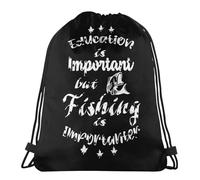 Mochila con Cordón La Educación Es Importante, Pero La Pesca Lo Es Aún Más. Mochilas Escolares Gran Capacidad Ajustable Mochila De Cuerdas, para Playa, Compras, Estudiantes, 36x42cm
