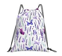 Mochila con cordón Lavanda Flor Mariposa Púrpura Cadena Bolsa de gimnasio Pull Cinch Sackpack para hombres Mujeres Deporte Yoga Viajes Natación