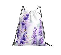 Mochila con cordón Lavanda Púrpura Acuarela Flor Cadena Gimnasio Bolsa Pull Cinch Sackpack para Hombres Mujeres Deporte Yoga Viajes Natación