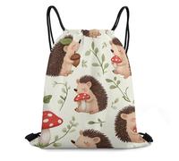 Mochila con Cordón, Lindo Erizo y Hongos Bolsas Cordon de Gimnasio Ajustable Cómodos Bolsas de Deporte para Acampada Vacaciones Yoga 36X42cm