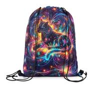 Mochila con Cordón Líneas De Luz De Neón con Brillo Animal Negro Salvaje Colorido, Galaxia Estrellada En Espiral Gym Bag Unisex Mochila Cuerdas Casual Bolsas De Cuerdas para Gimnasio Compras