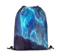 Mochila con Cordón Lion Blue Neon Light Wild Animal Cool Wildlife Modern Gym Bag Casual Mochila Cuerdas Unisex Bolsa con Cordón para Senderismo Compras Escuela 36X42CM