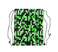 Mochila con Cordón Mineros Pixelados Verdes Construyendo Videojuegos Bolsa con Cordón Casual Gym Bag Práctico Mochila Cuerdas para Escuela Playa Vacaciones M