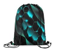 Mochila con Cordón Neon Light Mint Green Black Geometric Striped Hexagonal Mochila Cuerdas Casual Bolsa con Cordón Talla Única Bolsas De Cuerdas para Compras Viaje Senderismo 36X42CM
