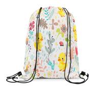 Mochila con Cordón Pato De Dibujos Animados, Animales Lindos, Flores, Granja Kawaii Impresa Gym Bag Talla Única Bolsas De Cuerdas Sport Mochila Cuerdas para Viajes Senderismo Gimnasio
