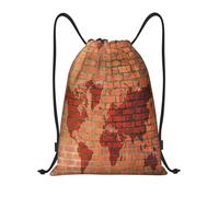 Mochila con Cordón Patrón De Mapa del Atlas Mundial De Pared De Ladrillos Gym Bag Talla Única Mochila Cuerdas Casual Bolsas De Cuerdas para Compras Viajes Senderismo