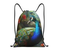 Mochila con Cordón Pavo Real Colorido Saco De Gimnasio Cómodo Impermeable Mochila Cuerdas De Tela, para Niñas, Compras, Adolescentes, 36x42cm