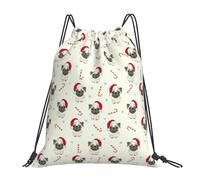Mochila con Cordón Perro Pug Navideño Bolsas De Cuerdas Casual Mochila Cuerdas Unisex Gym Bag para Senderismo Compras Gimnasio