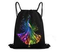 Mochila con Cordón Pintura De Pavo Real Arcoíris Saco De Gimnasio Gran Capacidad Ajustable Deporte Mochila, para Estudiantes, De Senderismo, Deporte, 36x42cm