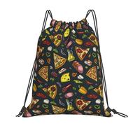 Mochila con Cordón Pizza De Jamón Y Pimienta Mochila Cuerdas Casual Gym Bag Unisex Bolsas De Cuerdas para Viajes Compras Senderismo