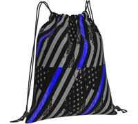 Mochila con Cordón Policía con Bandera De La Línea Azul Delgada Saco De Gimnasio Gran Capacidad Adolescentes Bolso Gimnasio, para Acampada, Adolescentes, Playa, 36x42cm