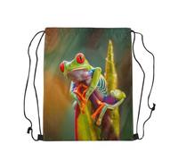 Mochila con Cordón Rana 3D Natural Salvaje Estanque Animal Verde Hojas Botánicas Estilo para Gym Bag Talla Única Mochila Cuerdas Sport Bolsas De Cuerdas para Compras Gimnasio Senderismo