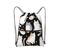 Mochila con cordón resistente al agua con bolsillo frontal con cremallera para gimnasio, Fat Cat and Fish, Talla única