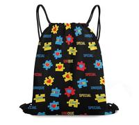 Mochila con Cordón Rompecabezas Colorido para La Concientización sobre El Autismo (Negro) Mochilas Escolares Cómodo Gran Capacidad Deporte Mochila, para Compras, Playa, Acampada, 36x42cm