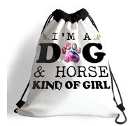 Mochila con Cordón Tema Animal: Soy Una Chica De Tipo Perro Y Caballo Mochila Cuerdas Práctico Gym Bag Casual Bolsas De Cuerdas para Gimnasio Compras Senderismo S