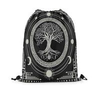 Mochila con Cordón Tree of Life Cartoon Sum Moon Wild Plants Geometric Lines Circles Boho Exotic Gym Bag Casual Bolsa con Cordón Unisex Mochila Cuerdas para Viaje Escuela Compras 36X42CM