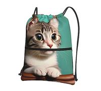 Mochila con cordón - Un curioso diseño de estampado de gato, saco de gimnasio ligero para deportes, yoga, viajes, senderismo y camping