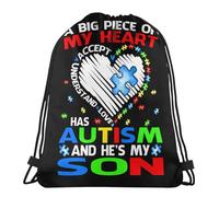Mochila con Cordón Una Gran Parte De Mi Corazón Tiene Autismo Y Él Es Mi Hijo. Mochilas Escolares Ajustable Gran Capacidad Gimnasio Saco De La Bolsa, para Escuela, De Senderismo, 36x42cm