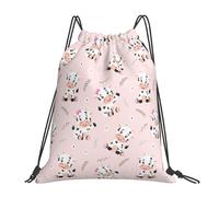 Mochila con Cordón Vaca Linda Informal con Flores Y Hojas Bolsas De Cuerdas Unisex Mochila Cuerdas Casual Gym Bag para Gimnasio Compras Viajes