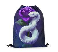 Mochila con Cordón White Snake Purple Flower Flower Snake Reptile Wild Animal Geometric Scales Cold-Blooded Animal Bolsas De Cuerdas Sport Mochila Cuerdas Unisex Bolsa con Cordón para 36X42CM