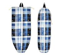 Mochila con cordón y bolsillos con cremallera, bolsa deportiva para adultos, fiestas, viajes, Navidad, azul y blanco a cuadros estrella