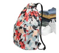 Mochila con cordones | Diseño floral plegable | Mochila para fitness - Para fiesta en la playa, natación, viajes, viajes de negocios, hogar, trabajo, ocio, hombres, mujeres, niños
