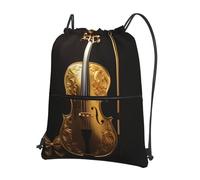Mochila con cremallera y cordón de calidad con imagen en tonos dorados de lujo, mariposa y celofán. Ideal para actividades al aire libre. 15,3 x 18 pulgadas (largo x alto), color negro, talla única.