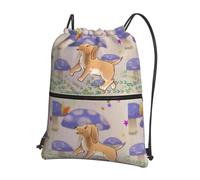 Mochila con cremallera y cordón de calidad de imagen de hongo de dibujos animados con perro. Adecuada para actividades al aire libre. 15,3 x 18 pulgadas (largo x alto), color negro, talla única.