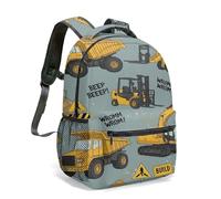 Mochila con estampado de camiones de construcción vibrante, vehículos geométricos, 16 pulgadas, ilustración artística plana, mochila de día de 360 grados, 10, L, Casual