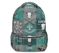 Mochila con estampado de cultura vaquera occidental, estilo vintage, perfecta para aventuras al aire libre y viajes diarios, diseños de caballos y calaveras, 02., L