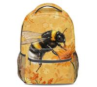 Mochila con estampado de estilo folclórico pintada a mano, diseño de abeja gigante y girasol, ideal para niños y actividades al aire libre, 05., L