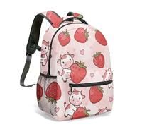Mochila con estampado de fresa de vaca de 16 pulgadas, diseño de corazón de caricatura rosa dulce con diseño de corazón y estampado de corazón, 04., L, Casual